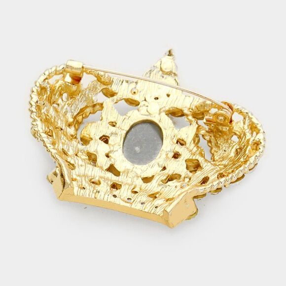 Pave Abalone Crystal Crown Pin Brooch - Picture 2 of 6